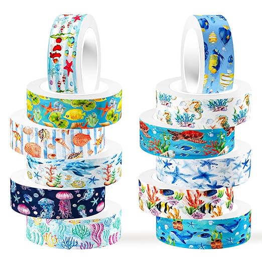 12 Rolls Blue Ocean Washi Tape, Underwater World Masking Tapes, Sea Animal by Unknown
