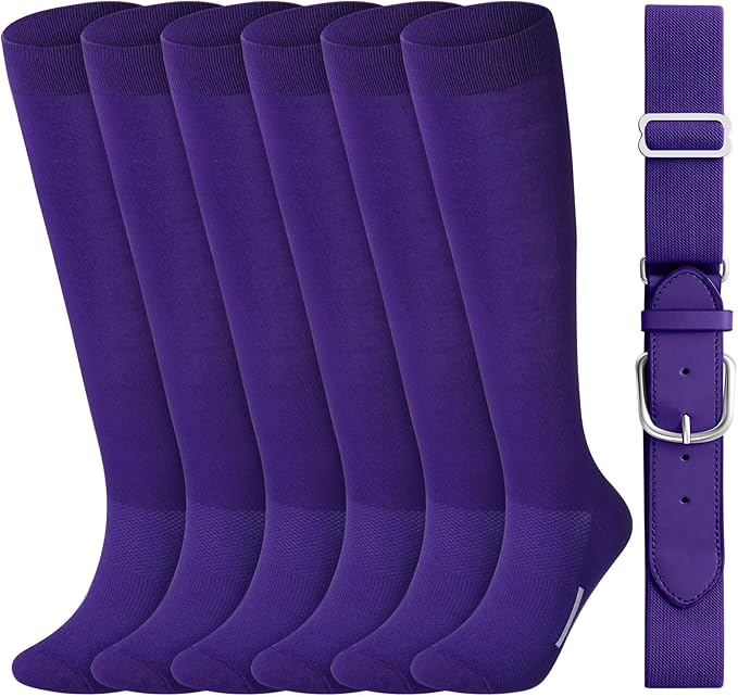 Haysandy Baseball or Softball Sock and Belt Combo Set 3 Football Baseball Socks with Softball Belt for Youth Boys Kids