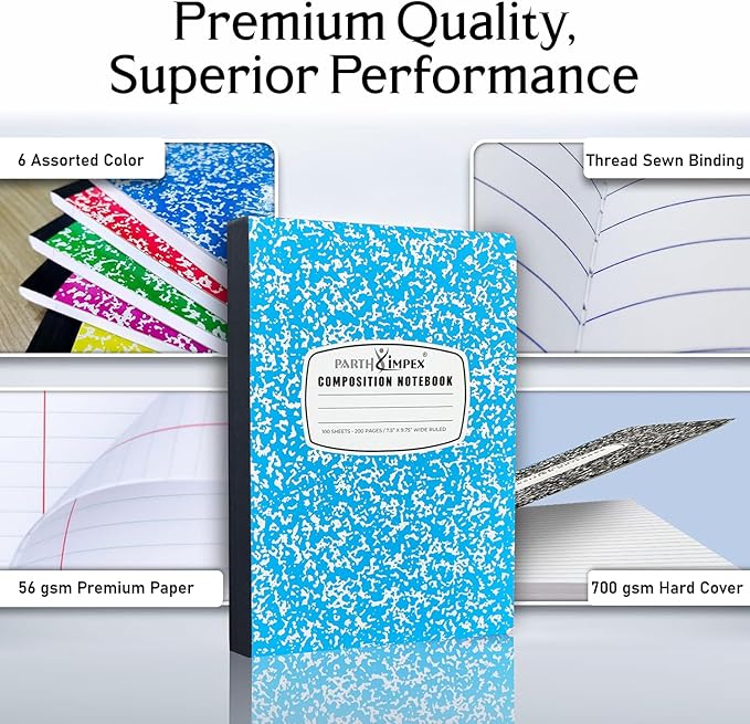 PARTH iMPEX 12 Pack Bulk Composition Notebooks Wide Ruled, 200 Pages, 9-3/4 x - Image 4