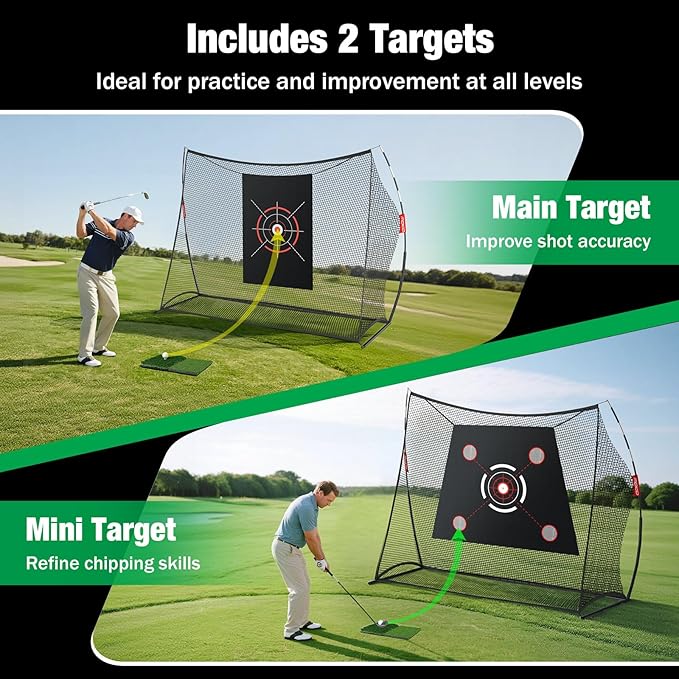 MoKo Golf Net, 10 x 7ft Golf Practice Net with Targets, Portable Hitting Nets for Backyard Garage Indoor, Improve Swing Putting Pitching, Gift for Men & Golfer