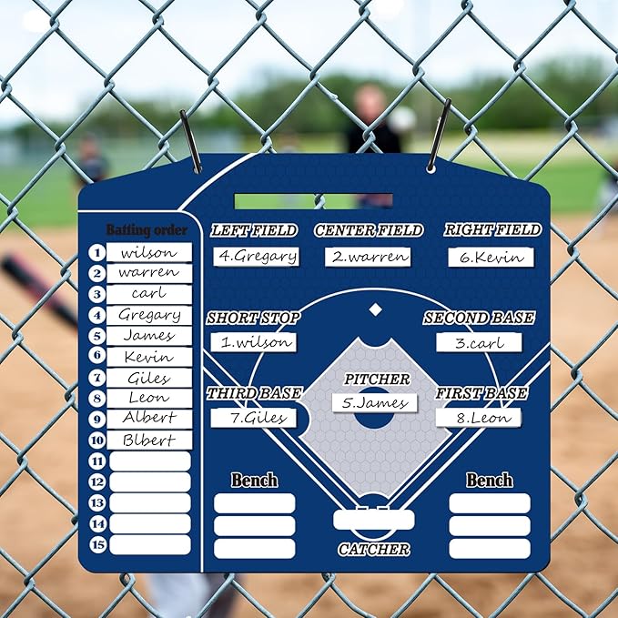 Geyee 34 Pcs Magnetic Baseball Lineup Board for Coach, Erases Easily Magnetic Dugout Board Softball Coaching Board with 30 Lineup Cards 2 Snap Hooks and Marker Pen