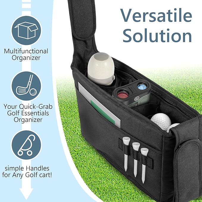 TUYUU Golf Push Cart Organizer, Accessories Pouch Bag, Drink Holder, Black