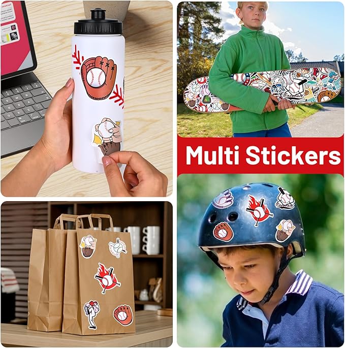 Baseball Party Favors, 12 Pack Baseball Water Bottles with 300 PCS Stickers, 20 oz Sports Squeeze Bottle, BPA-Free Reusable Water Bottles Bulk for Boys, Gifts For Team