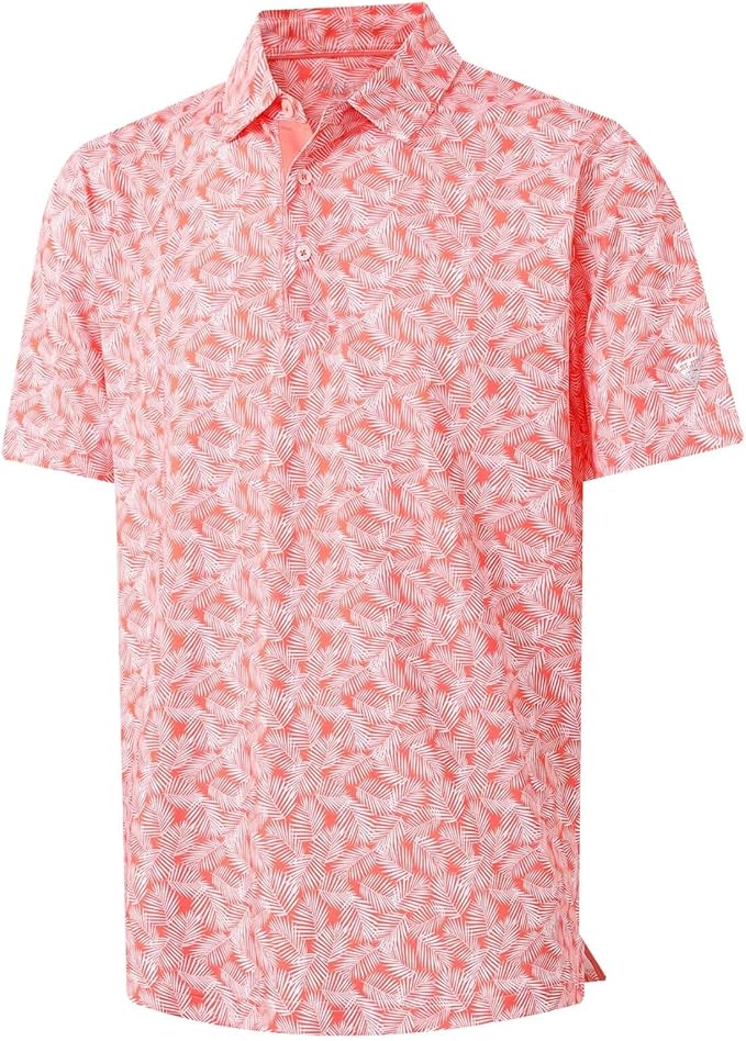 M MAELREG Mens Golf Shirt Short Sleeve Dry Fit Print Moisture Wicking Performance Patterns Collared Polo Shirt