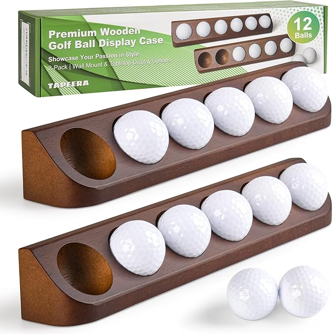 Tapeera 2-Pack Golf Ball Display Case Wall Mount - Display 12 Standard Golf Balls - Golf Office Tabletop Decor - Sport Memorabilia Display Case for Golf Ball Collector - Golf Accessories Gift for Men