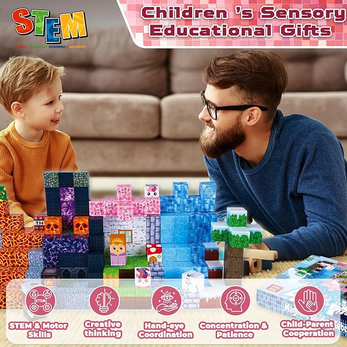 Magnetic Blocks-150PCS Magnetic Building Blocks Magnet Cubes Stacking Dark - Image 6