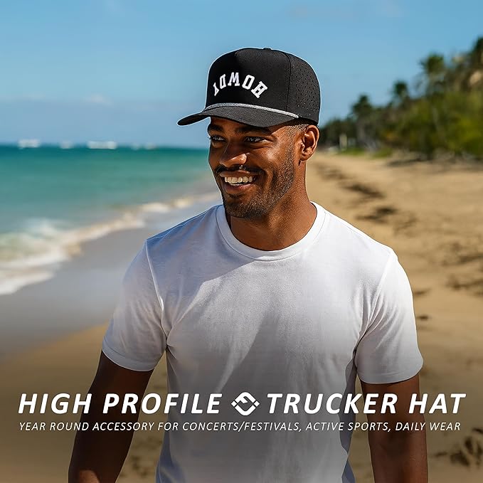 Funky Junque Performance Waterproof Golf Rope Hat – Cool Breathable Workout 5 Panel Snapback Cap for Men