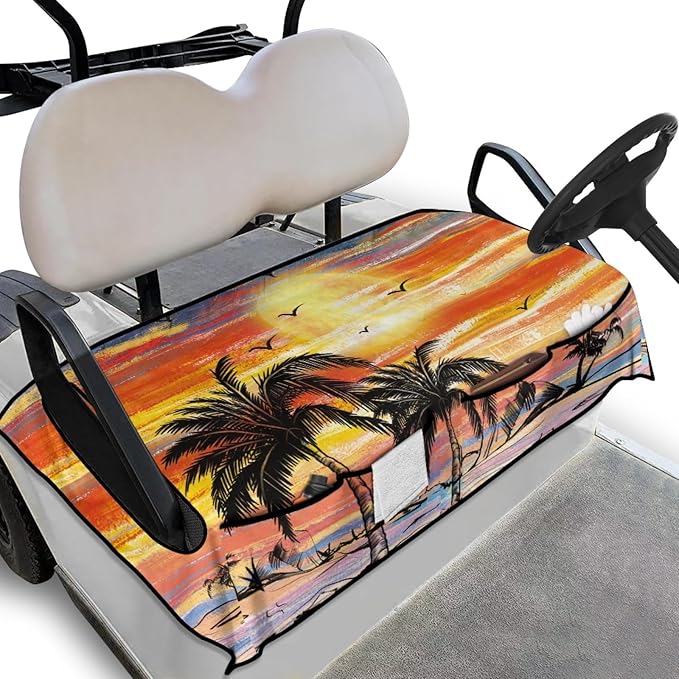 Golf Cart Seat Covers, Universal Golf Cart Seat Towel Blanket with 4 Front Pockets & Nonskid Bottom Fits for Club Car 2 Person Seats Golf Carts