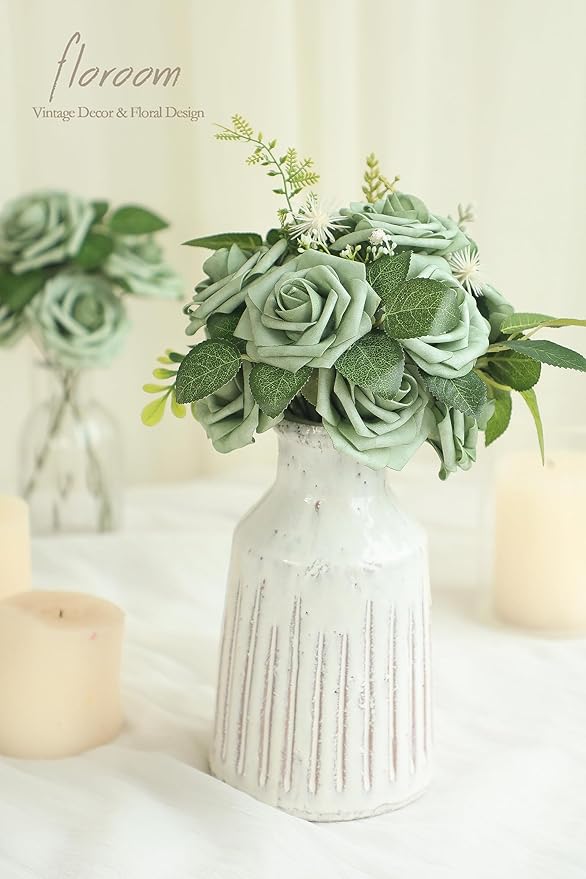 Floroom Artificial Flowers 25pcs Real Looking Forest Green Ombre Colors Foam - Image 6