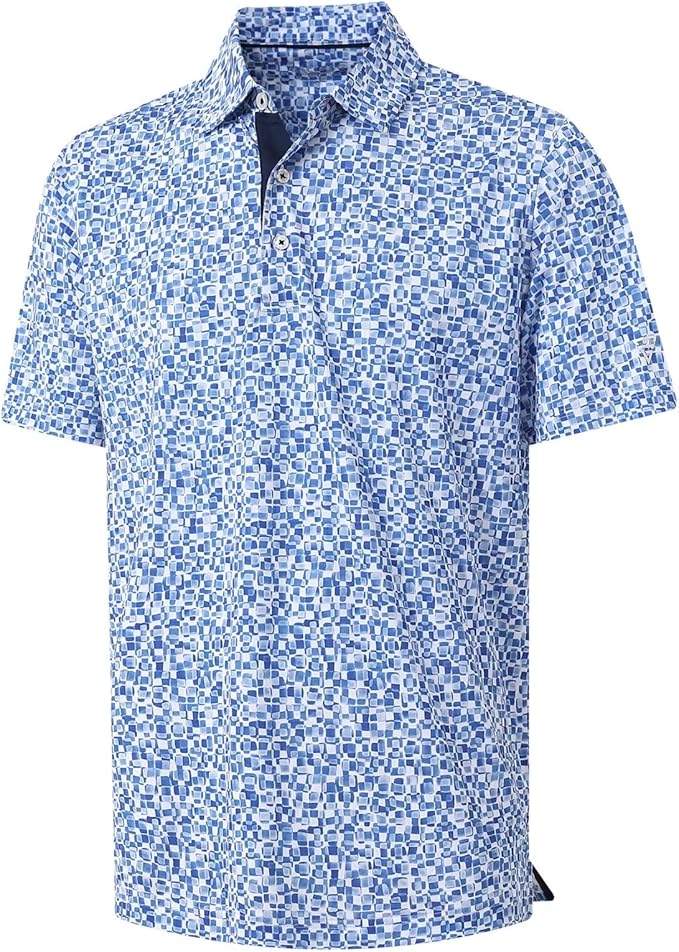 M MAELREG Mens Golf Shirt Short Sleeve Dry Fit Print Moisture Wicking Performance Patterns Collared Polo Shirt