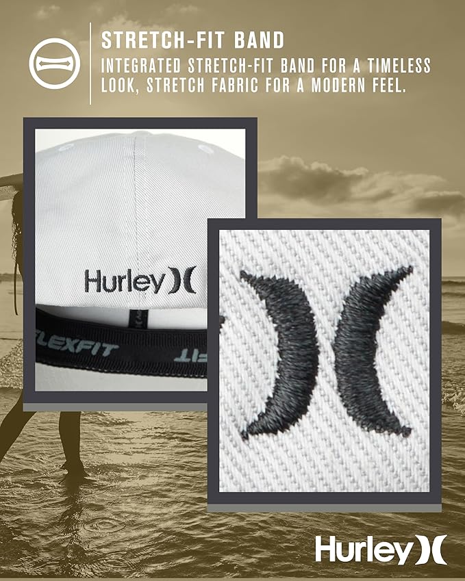 Hurley Mens Baseball Cap - Curved Brim Flexfit Ball Cap, Moisture Wicking Breathable Fitted Hat for Men