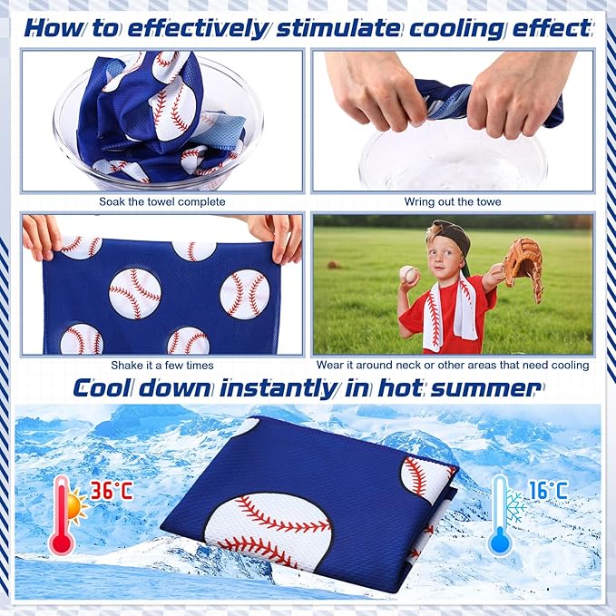 FuWeave 24 Pcs Sports Cooling Towels Baseball Basketball Softball Breathable Soccer Football Volleyball Microfiber Ice Towel Fast Drying for Party Favors Team Gift (Baseball,30 x 9 Inch)