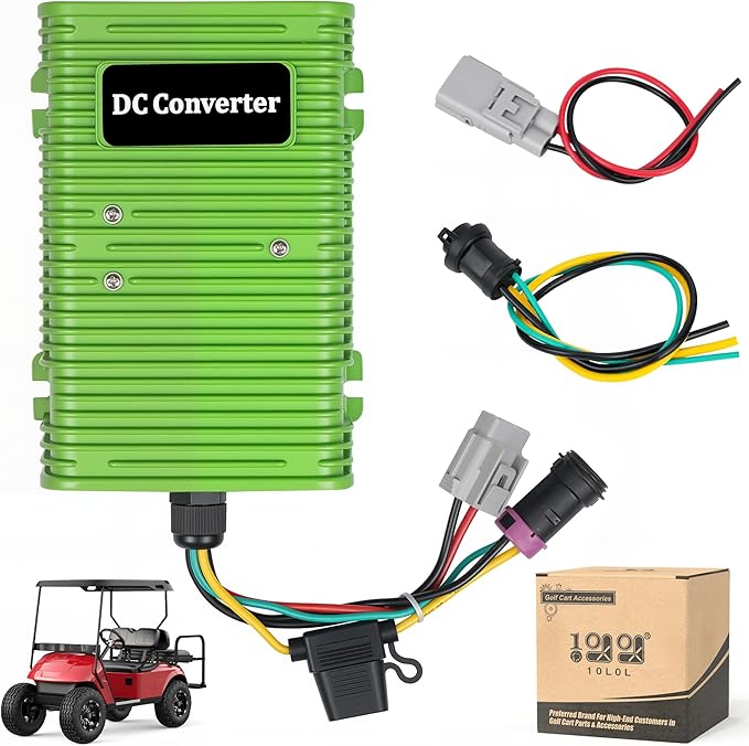 Universal Golf Cart Voltage Reducer DC Converter 36V or 48V to 12V 30 A 360W for EZGO Club Car Yamaha Golf Carts, with Power Cables