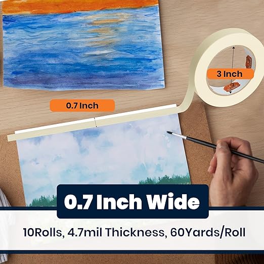 TAPEBEAR 60 Rolls General Purpose Masking Tape 0.7 Inches x 60 Yards, DIY Arts - Image 2