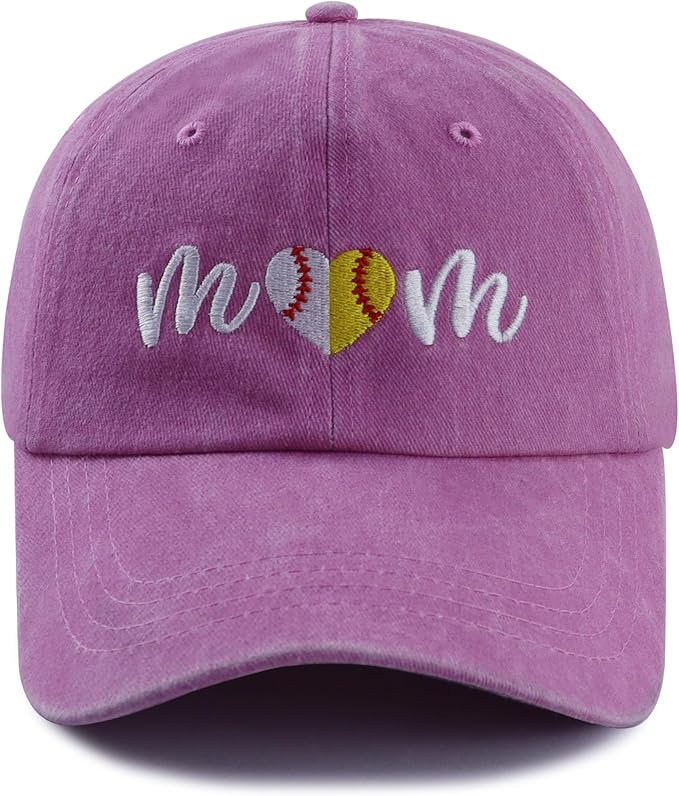 Mom Baseball Softball Half Heart Hat for Women, Funny Cotton Embroidered Soccer Football Mama Baseball Cap