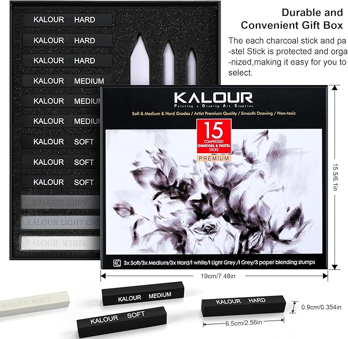 KALOUR 15 Pro Compressed Charcoal Drawing Set - Image 7