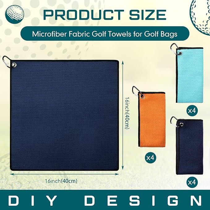 Batiyeer Golf Towel Bulk for Golf Bags 16'' x 16'' Microfiber Fabric Towel with Clip Waffle Pattern, Fitness, Camping, Hiking, Yoga