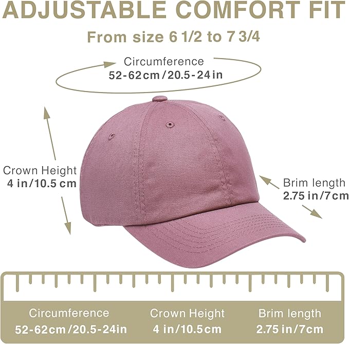 Classic Dad Hat Cotton, Low-Profile Plain Baseball Cap, Adjustable, Breathable and Packable