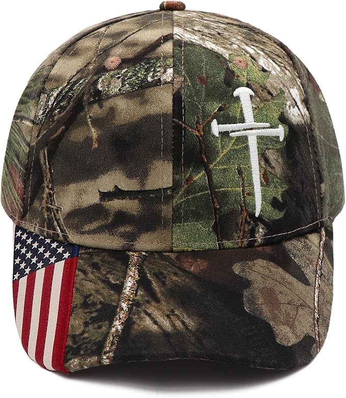 Jesus 3 Nail Cross Adjustable Baseball Cap with American Flag Hats for Men and Women Christian Gifts