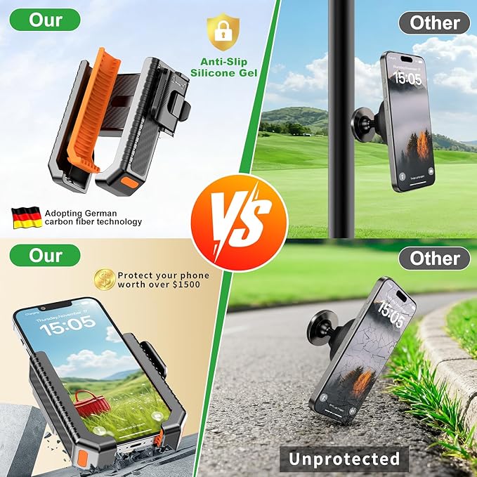 2-in-1 Golf Cart Phone Holder Mount [magnetic base&vise clamp] Compatible with All 4.5-7" Smartphones (iPhone/Galaxy/Google).Universal Fit for Golf Accessories,EZGO/Club Cars/Yamaha/Golf Cart