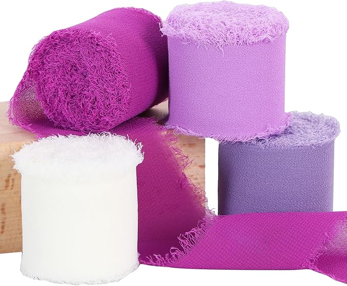 TONIFUL 4 Rolls Light Purple Chiffon Ribbon 1.5" x 5.5 Yards by TONIFUL