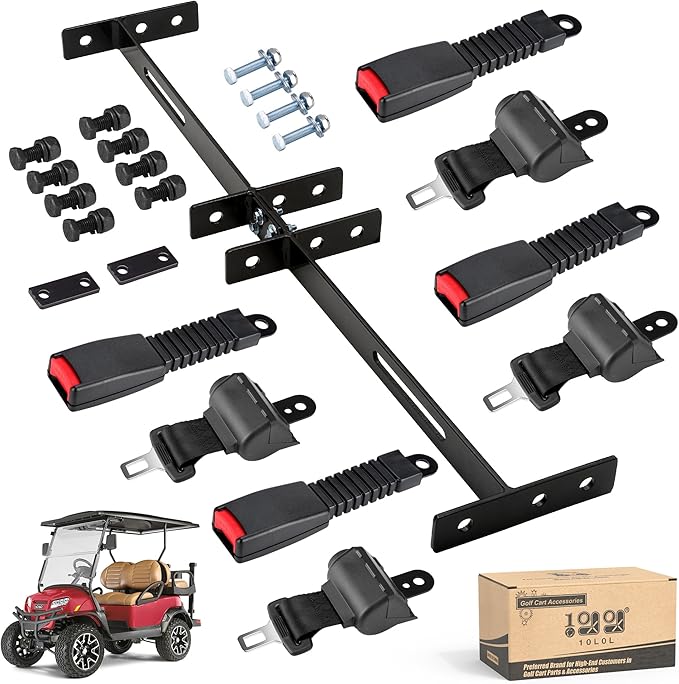 10L0L Universal Retractable Golf Cart Seat Belt Kit with Bracket for Yamaha EZGO,Club Car DS Precedent,Front and Rear Seats Golf Cart Seat Belts