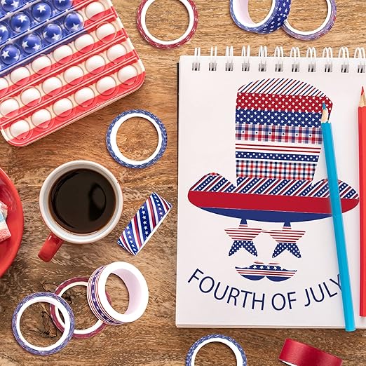 Whaline 12 Rolls 4th of July Washi Tape Patriotic Stars Stripes Washi Masking - Image 7