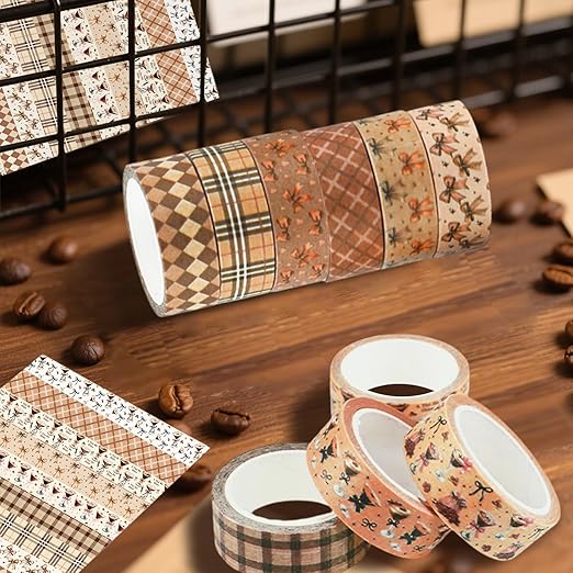 12 Rolls Martini Washi Tape, Vintage Brown Checkered Bow Masking Tape, Martini - Image 5