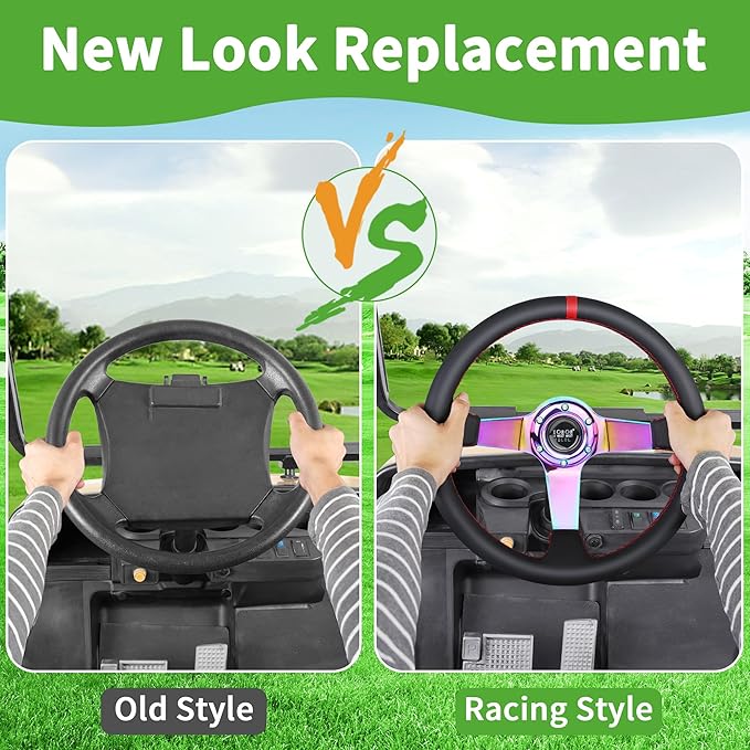 10L0L Golf Cart Steering Wheel, Universal Design Fit for Yamaha, EZGO RXV & TXT, Club Car DS, Club Car Precedent Tempo, Most Golf Cart (Color Coal Black)