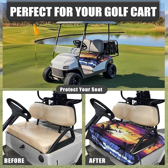 Golf Cart Seat Covers, Universal Golf Cart Seat Towel Blanket with 4 Front Pockets & Nonskid Bottom Fits for Club Car 2 Person Seats Golf Carts