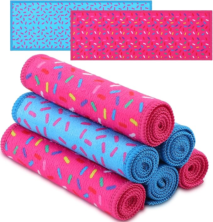 Tegeme 6 Pcs Baseball Drip Towels Donut Baseball Pocket Towels 5 x 15 Inch Ice Cream Drip Microfiber Sport Rags Absorbent Wipes for Players Coaches Blue Pink Set Training Workout Games Gift