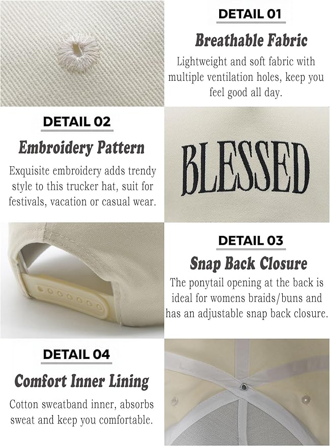 Blessed Trucker Hat, Vintage Embroidered Christian Baseball Caps for Men & Women, Trendy Religious/Birthday Gifts