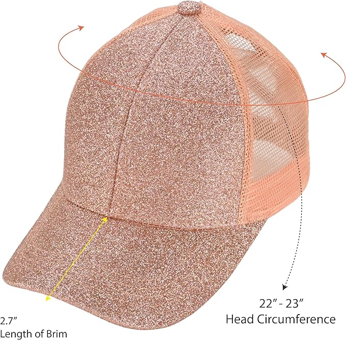 C.C Ponycap Messy High Bun Ponytail Adjustable Glitter Mesh Trucker Baseball Cap