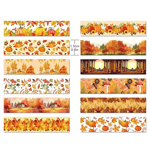 12 Pcs Thanksgiving Washi Tape Maple Leaf Print Masking Tape Pumpkin Pattern - Image 4