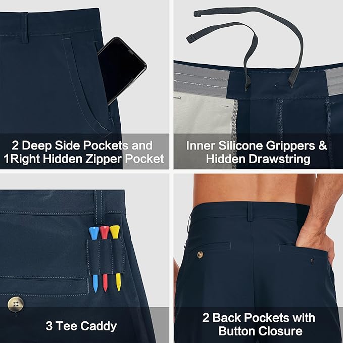 JWM Mens 7"/9" Stretch Golf Shorts - Lightweight Hybrid Casual Dress Work Flat Front Shorts with 5 Pockets Quick Dry UPF50