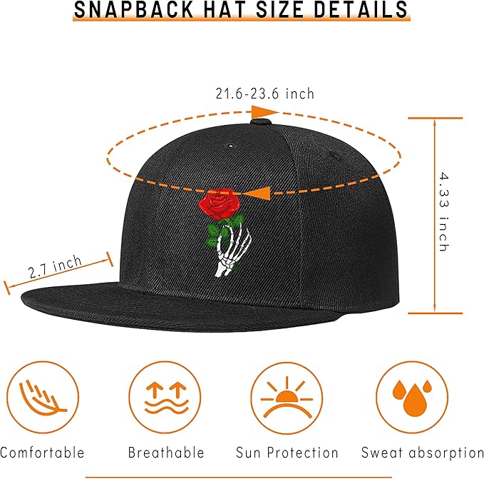 Skateboard Hat Snapback Hats for Men Flat Bill Hats for Boy Adjustable Baseball Cap for Teens Hip Hop Sports