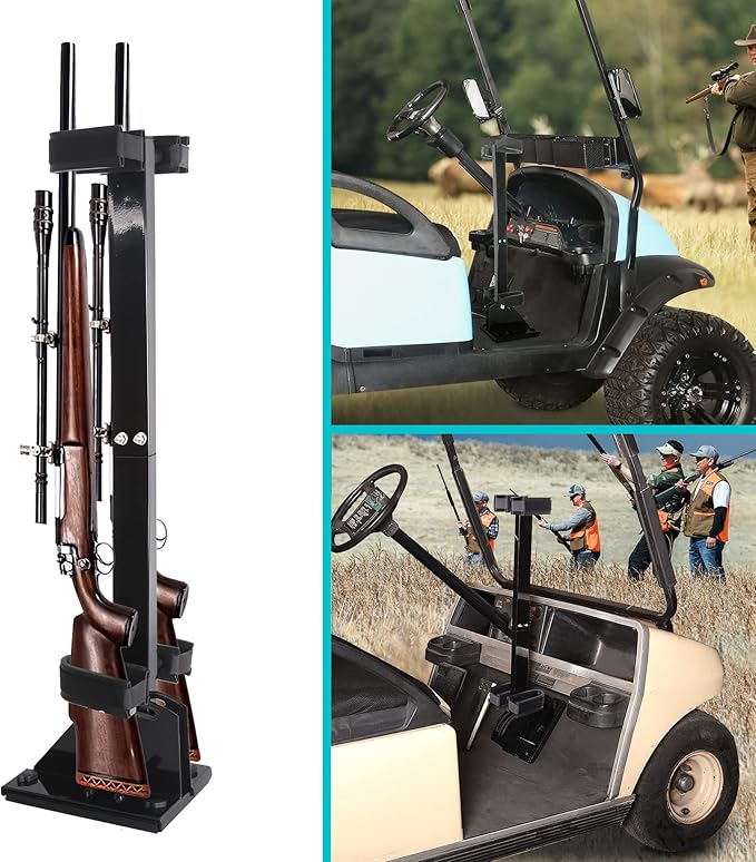 10L0L Universal Golf Cart Gun Holder for EZGO, Club Car, Yamaha, and UTV, Stand-Up Adjustable Floor Mount Gun Rack with Quick Release, Rifle & Hunting Gun Storage Accessory
