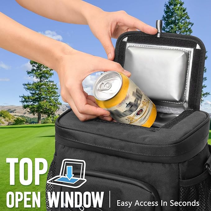 Golf Cart Cooler Bag Insulated - 12-Can Leakproof Soft Cooler Bag with Hook-and-Loop Lid, Waterproof Zippers, and Multi-Pockets for Accessories; Fits on Golf Push Cart