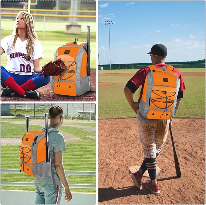 MATEIN Baseball Backpack, Softball Bat Bag with Shoes Compartment for Youth, Boys and Adult, Lightweight Baseball Bag with Fence Hook Hold TBall Bat, Batting Mitten, Helmet, Caps, Teeball Gear