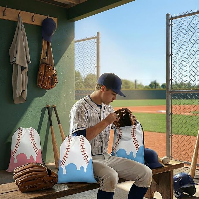 12 Pcs Baseball Drawstring Bag, Ice Cream Drip Baseball Bag, Sport Party Gifts Bags, Lightweight Sports Yoga Storage Drawstring Backpack, Sport Theme Birthday Party Supplies