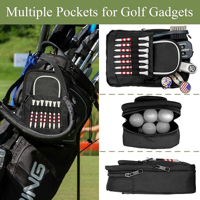 Golf Valuables Pouch, Golf Ball Bag, Golfer Portable Organizer, Large Golf Accessories Pouch for Gadgets, Like Balls, Tees, Market - Golf Gift for Men and Women (White/Red Edge) (White Edge)