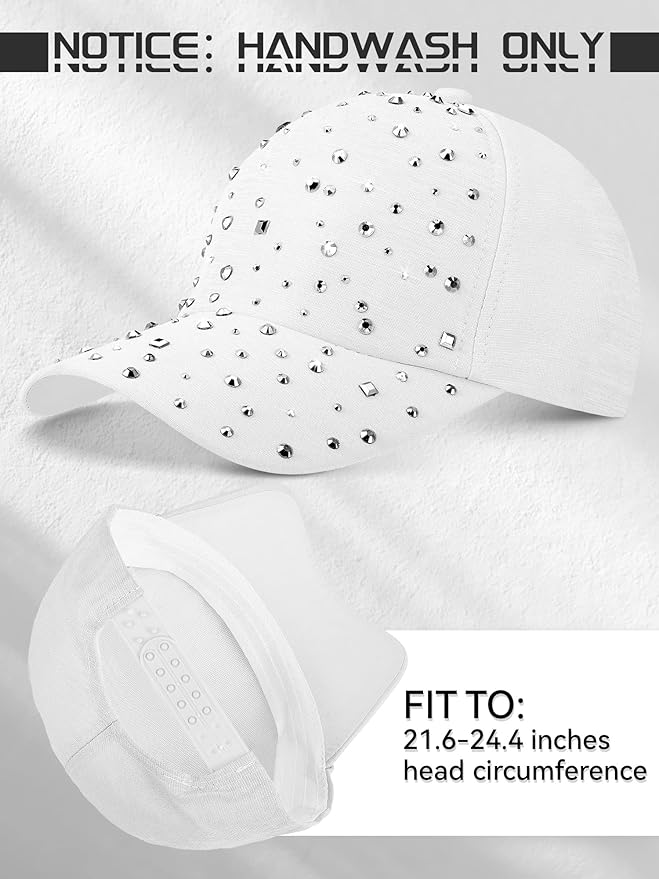 Loopeer 2 Pcs Adjustable Breathable Rhinestone Baseball Cap for Women Men Sequins Casual Sports Cap Rhinestone Hat