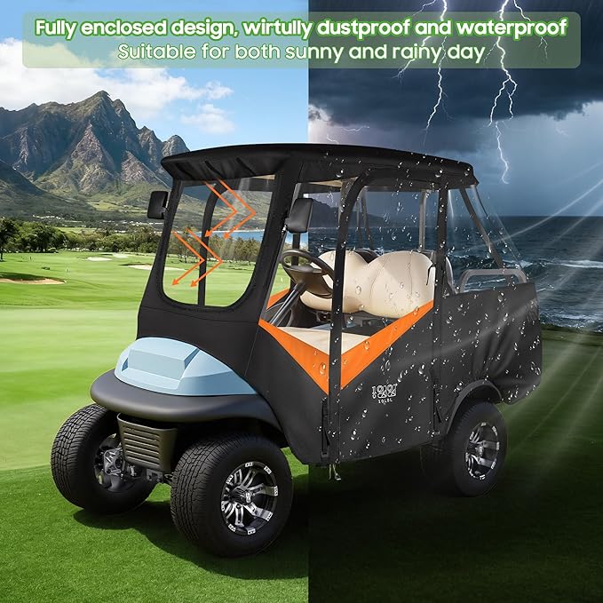 10L0L 4-Passengers Golf Cart Enclosure for Club Car Precedent 57" Short Roof, 600D Waterproof Clear Rain Cover with Security Side Mirror Openings, All Weather Waterproof Snowproof Driving Covers
