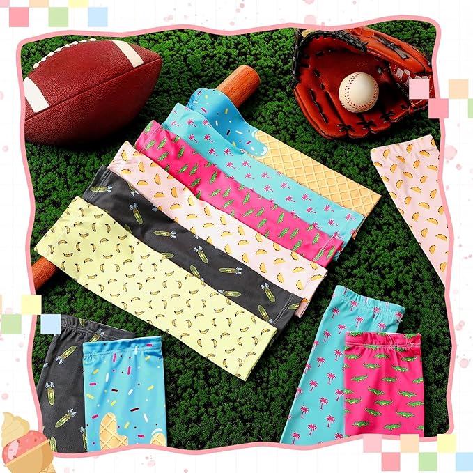6 Pair Baseball Arm Sleeves Ice Cream Drip Palm Tree Sun Protection Youth Breathable Cooling Sleeve