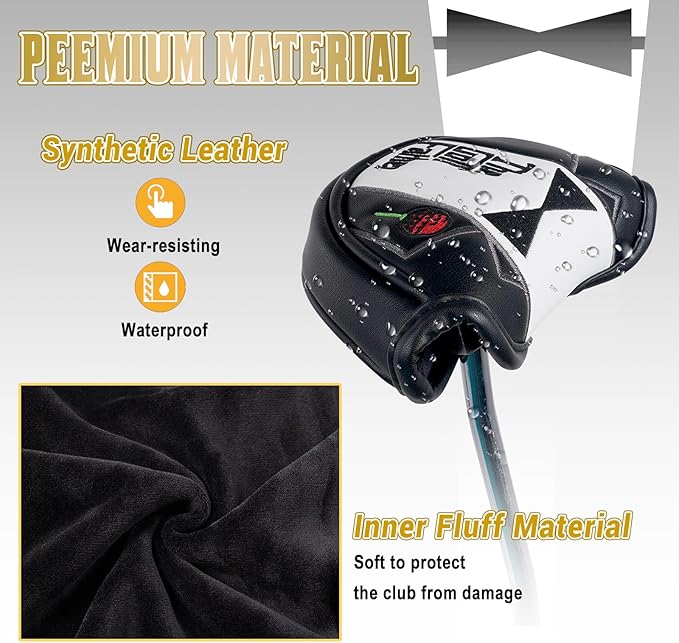 The Golf Father Funny Golf Club Covers, Driver Fairway Wood Hybrid Headcover, Mallet Putter Covers Blade Headcovers Putter Cover Magnetic, Black and White Color Iron Covers for Most Brands
