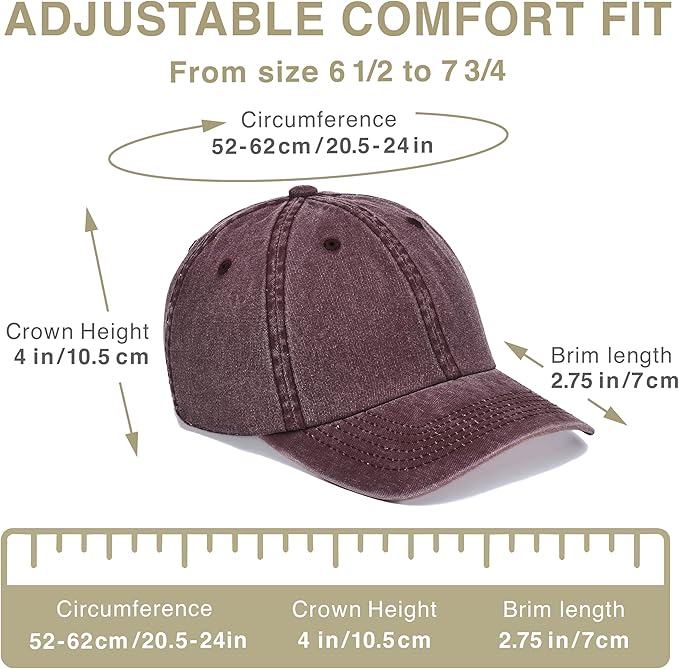 Classic Dad Hat Cotton, Low-Profile Plain Baseball Cap, Adjustable, Breathable and Packable
