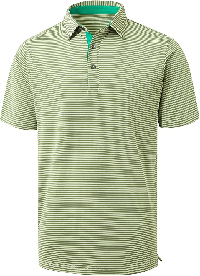 Golf Shirts for Men - Moisture Wicking Short Sleeve Performance Sport Casual Striped Collared Mens Polo Shirt