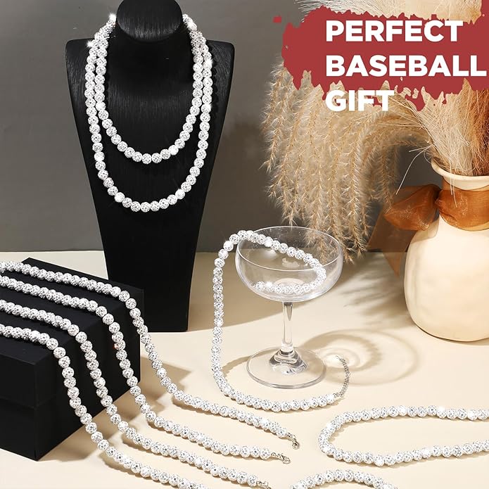 Landical 12 Pcs Bling Baseball Necklace Ice Beaded Baseball Necklace Cool Gifts Bulk for Team Players Lovers Fans