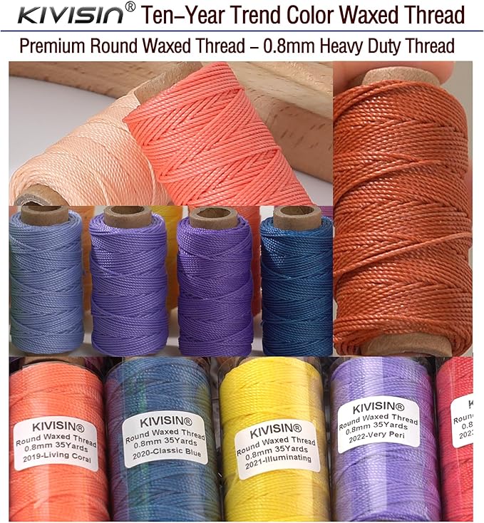KIVISIN Trendy Color Waxed Thread 0.8mm, Heavy Duty Wax Polyester Cord 32 Yards - Image 6