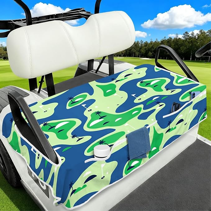 Golf Cart Seat Covers Club Car Golf Cart Accessories 4 Pockets Golf Carts Seat Towel Blanket for Men Women Golf Cart Decor